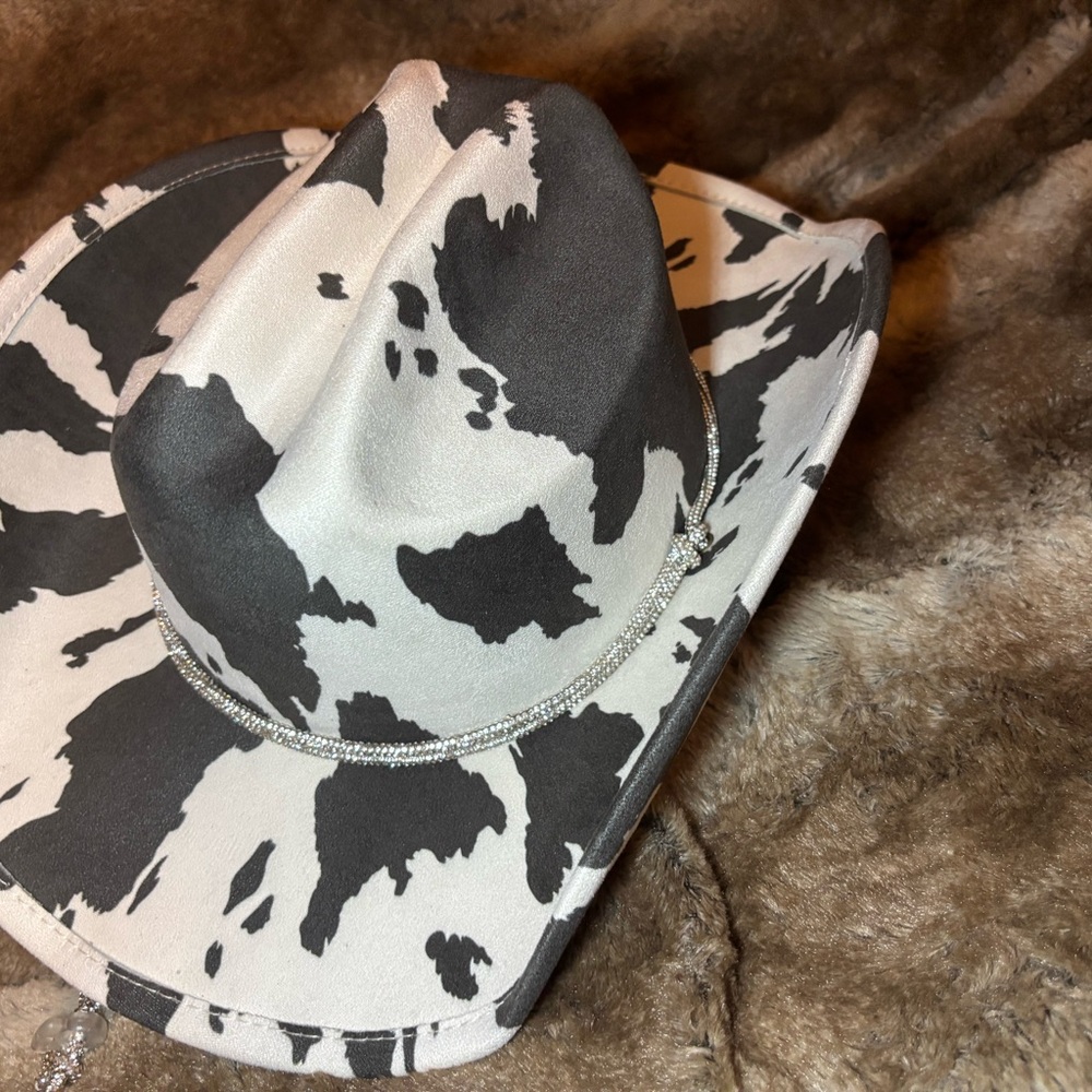 Cow Print Cowboy Hat with Silver Accent